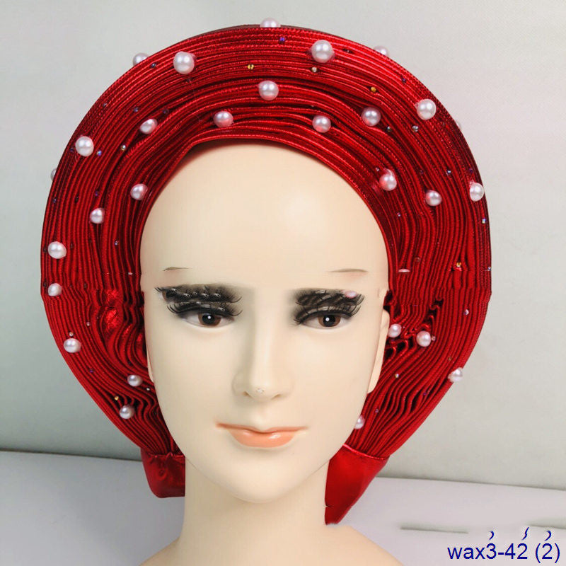 Arabian Large Pearl Women's Jacquard Pleated Braided Turban