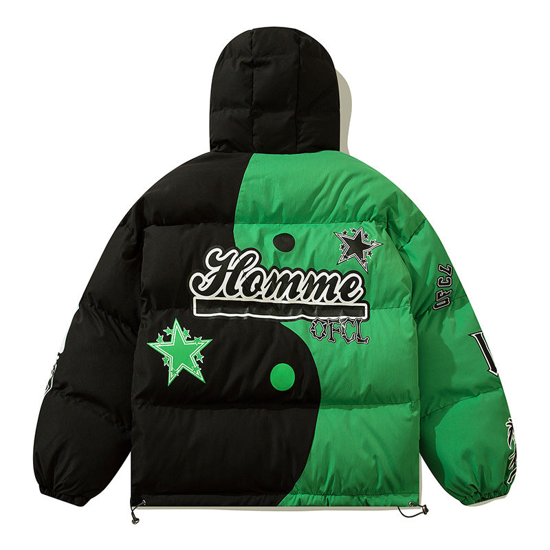 Men's Stitching Personality Plus Fleece Hooded Jacket