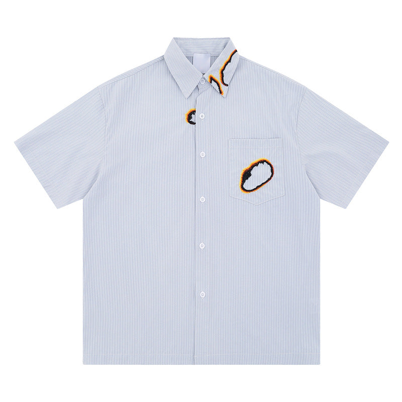 Oversized Raw-Hem Embroidered Niche Unisex Shirt