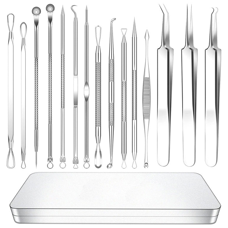 Pimple Pin 15-piece Set Cell Tweezer Acne Removing Blackhead Pincers