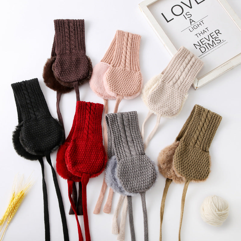 Children's Knitted Lace-up Warm Earmuffs With Fleece