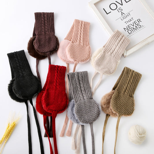 Children's Knitted Lace-up Warm Earmuffs With Fleece