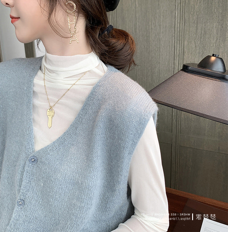 Mesh Bottoming Shirt Candy Color Cascading Collar Long Sleeve T-shirt