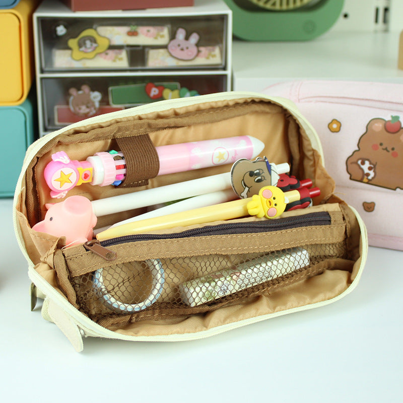 Canvas Large Capacity Pencil Bag Cute Girl