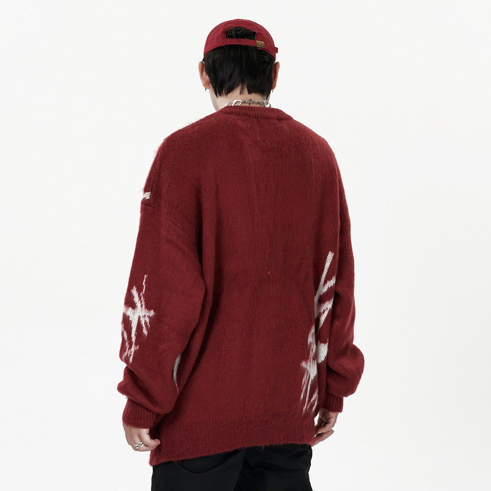 Graffiti Embroidered Crew Neck Sweater Men's Hip Hop Design Pullover Sweater