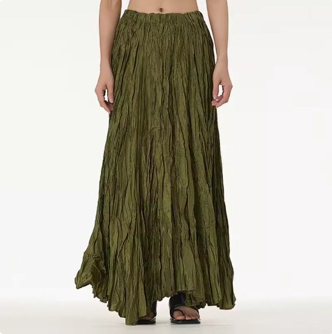 Irregular Ultra-long Mop Umbrella Skirt Slimming Pleated Half-length