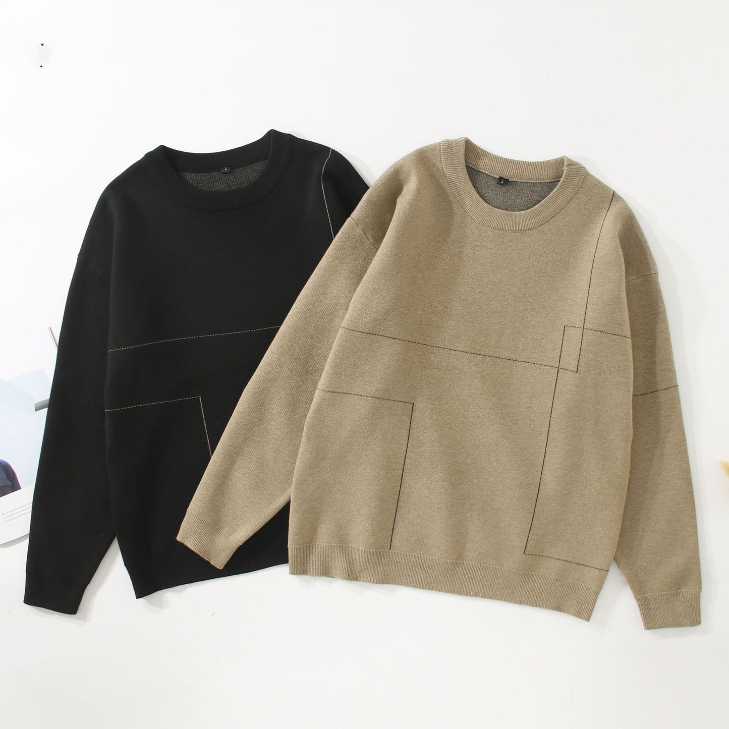 Uregelmæssige linjer, rundhalset langærmet sweater til mænd