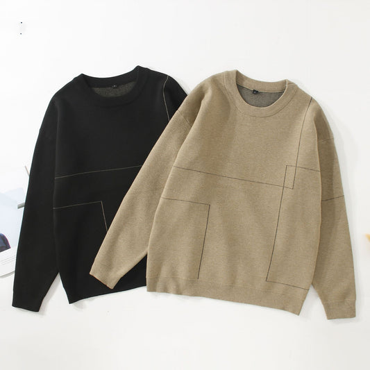Uregelmæssige linjer, rundhalset langærmet sweater til mænd