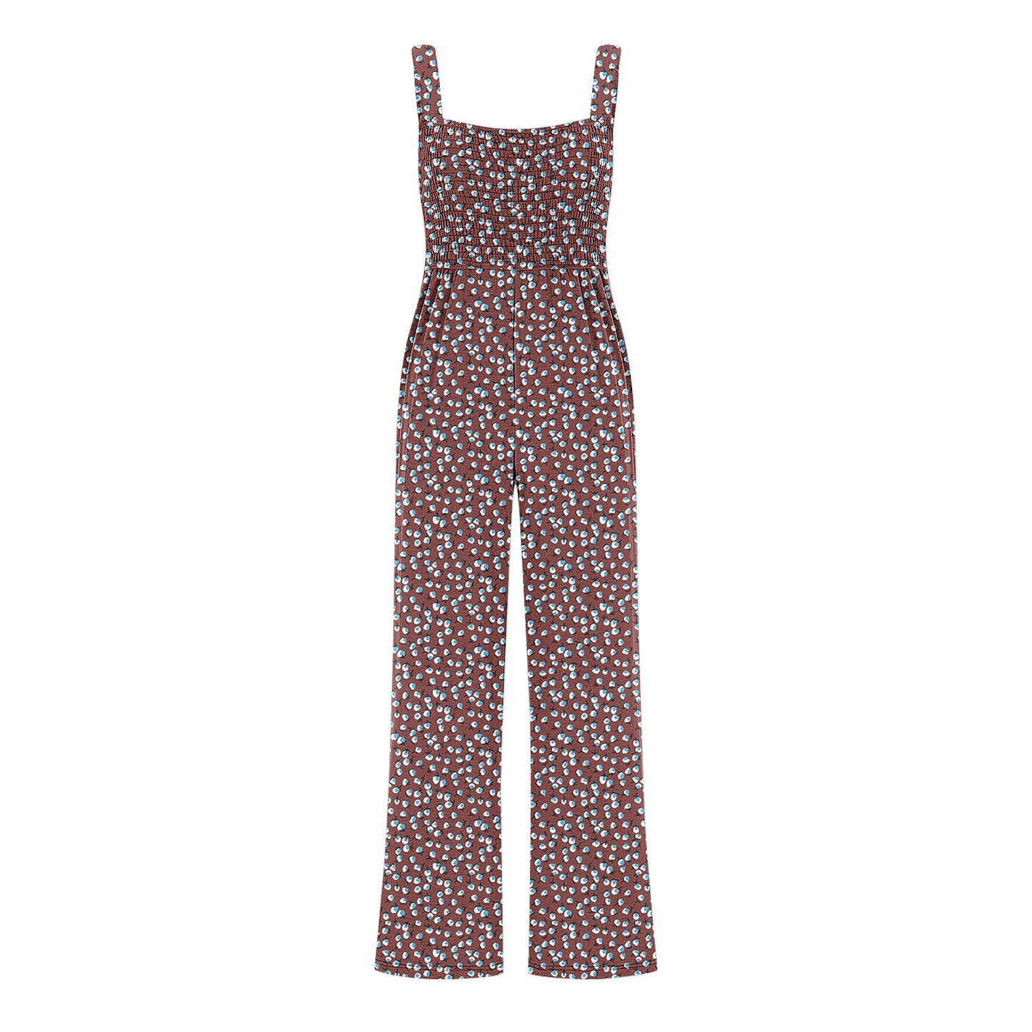 Printed Overalls With Pleated Pockets