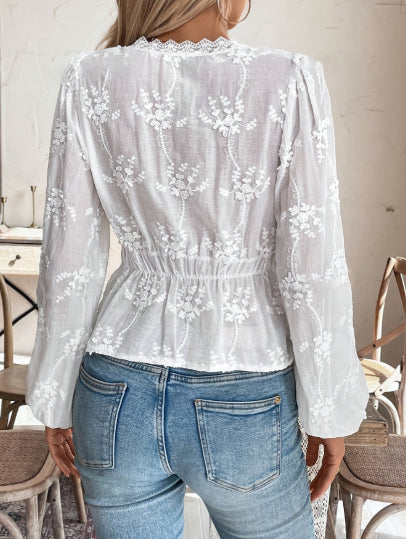 Sexy Womens U-Neck Loose-Fit Long-Sleeve Shirt Top