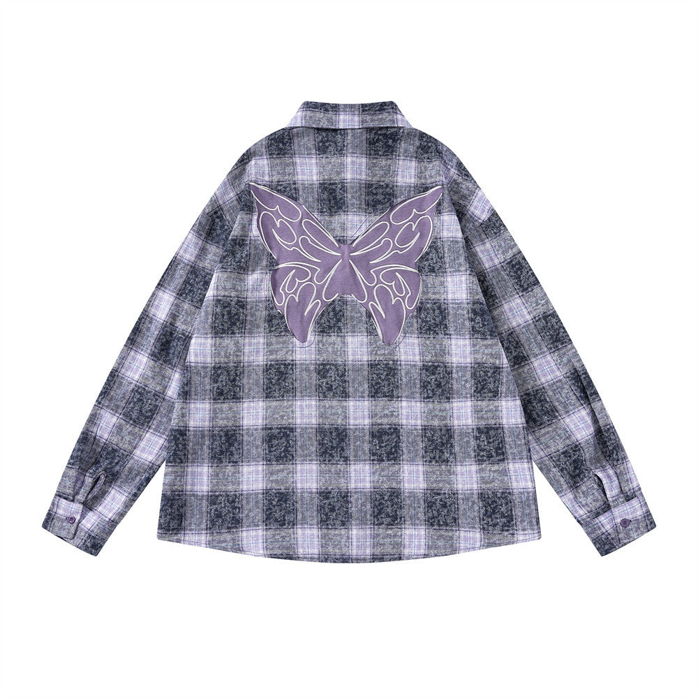 Plaid Embroidered Long-sleeved Shirt For Men Spring And Autumn