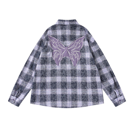 Plaid Embroidered Long-sleeved Shirt For Men Spring And Autumn