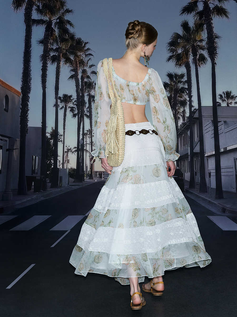 Chiffon Floral Stitching Low Waist Skirt