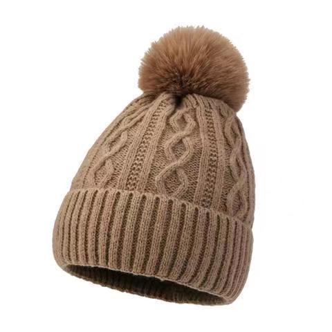 Uldhue til kvinder efterår vinter ørebeskyttelse med pelskvast, pullover-model