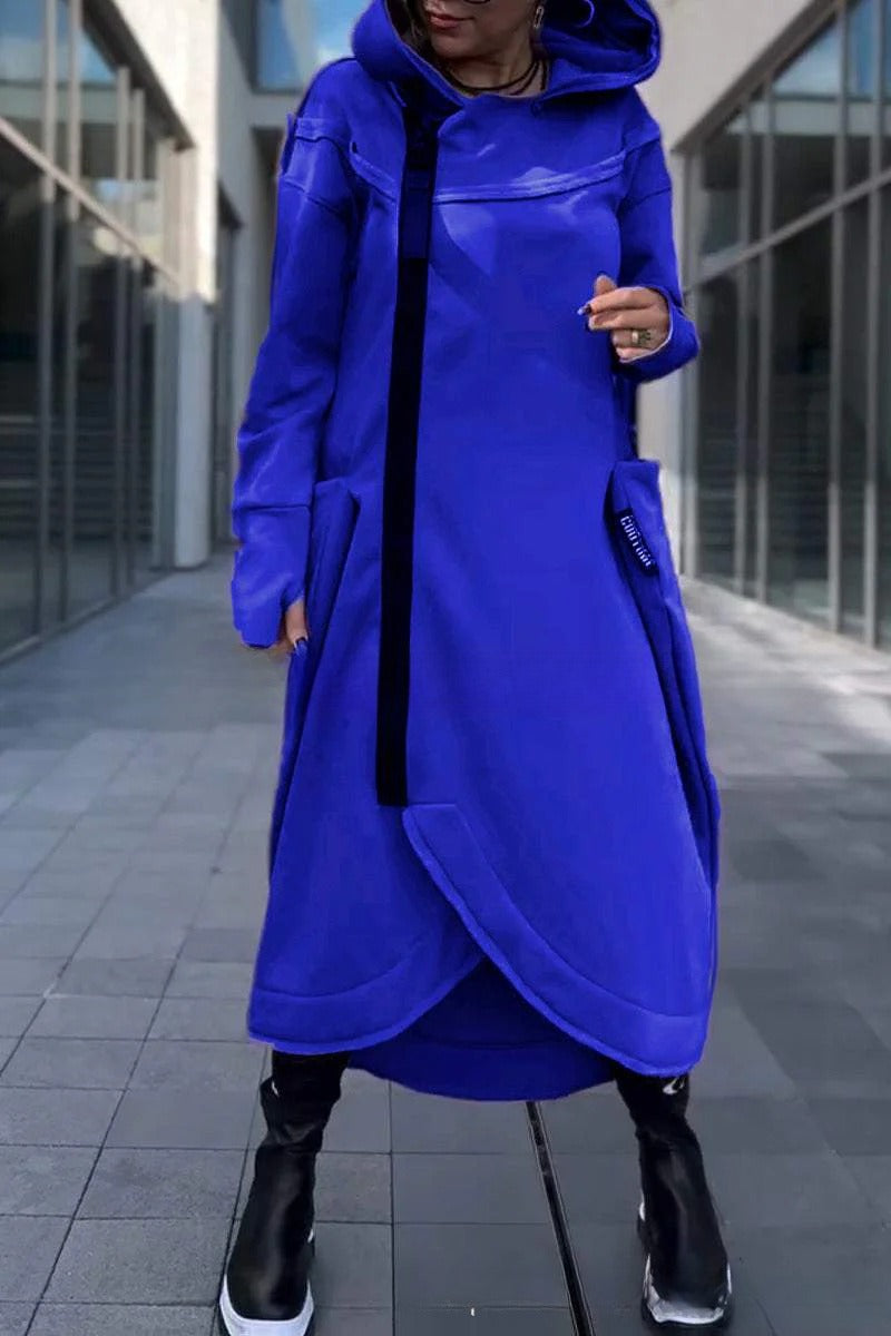 Women's Long Irregular Hem Zipper Fashion Pocket Sweatshirt