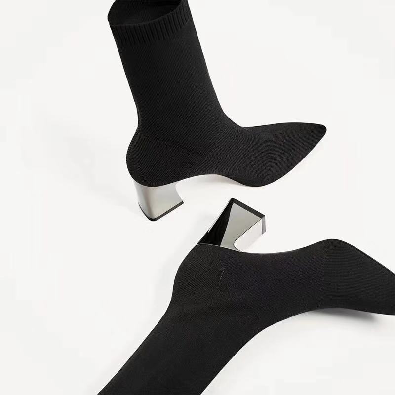 Net Red High Heeled Mid Tube All Match Single Boots