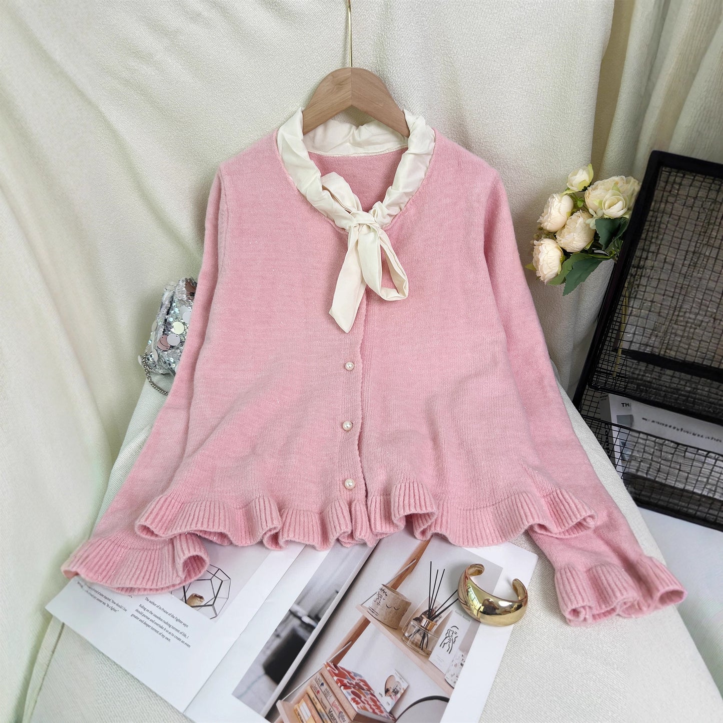 Women's Knit Cardigan Bow Tie Sweater