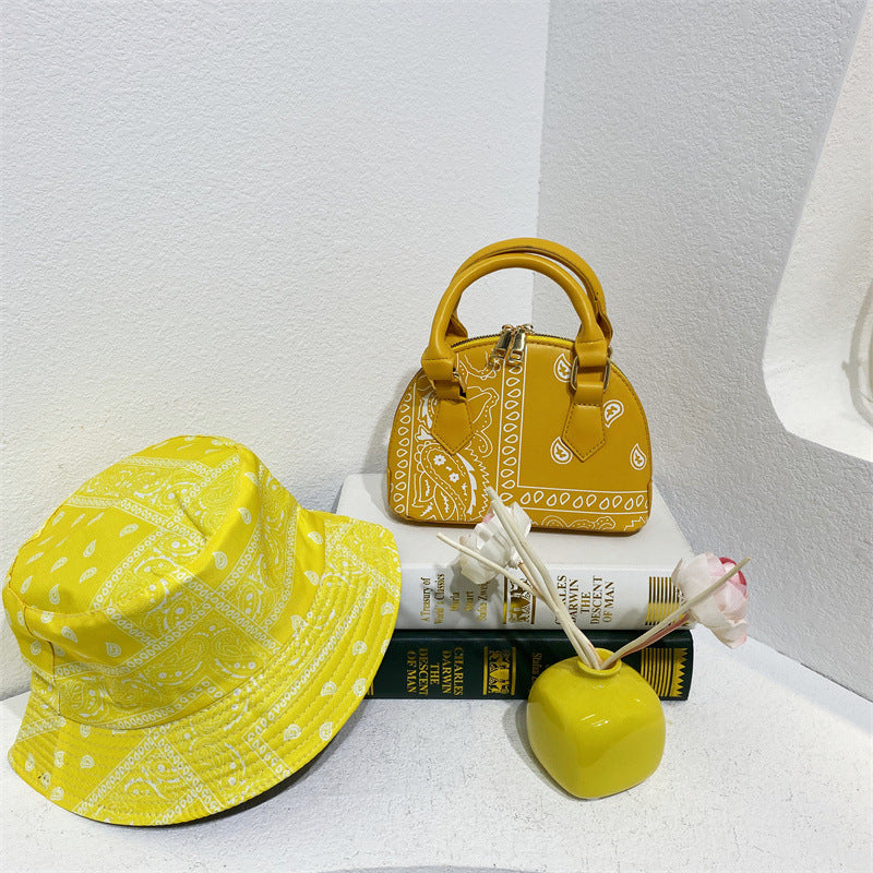 Cashew Flower Fisherman's Hat Shell Handbag Set