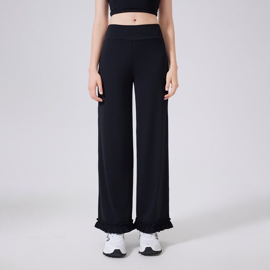 High Waist Belly Contracting Lace Loose Casual Straight Trousers