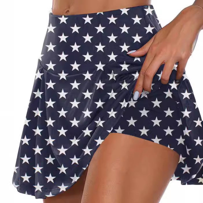 Printed Fake Two-piece Leggings Shorts