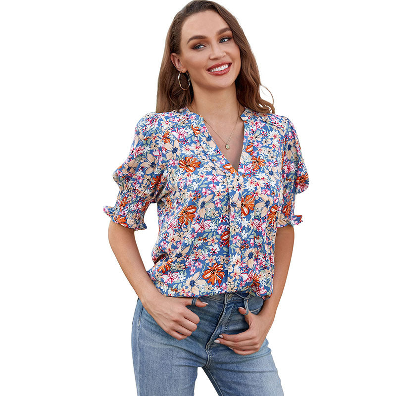 Shiying New V-neck Half Sleeve Shirt For Women