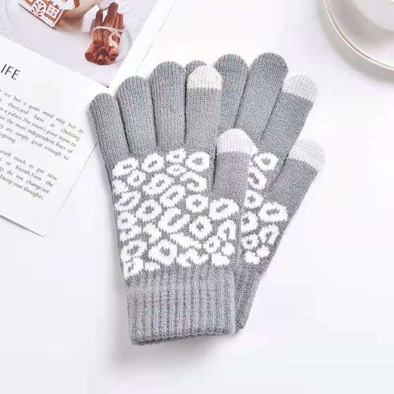 Winter Touch Screen Gloves Knitted Jacquard Men's And Women's Fingers