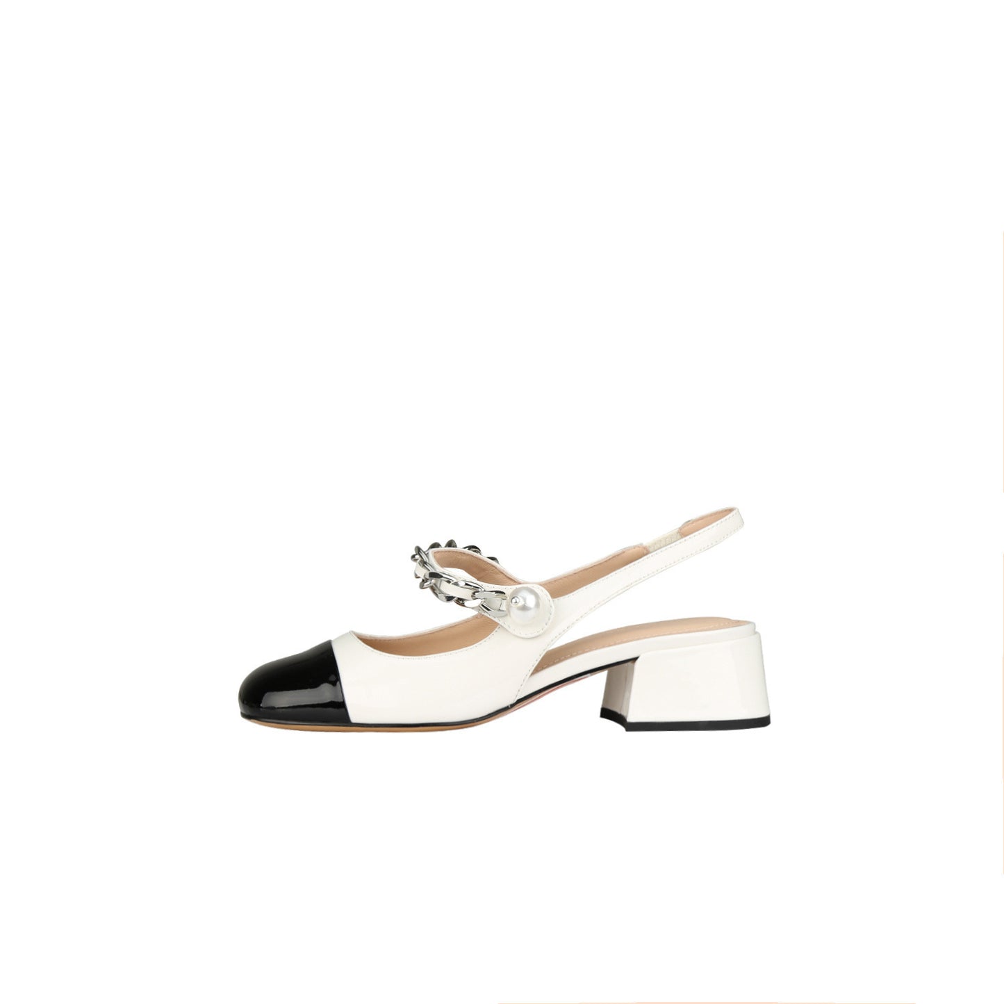 Teenage Girls Wind Pearl Chain Shallow Mouth After Empty Thick Heel Package Head Mary Jane Sandals Female