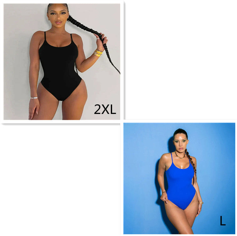 Sling Backless Tether Plus Size Solid Color Triangle One-piece Swimsuit