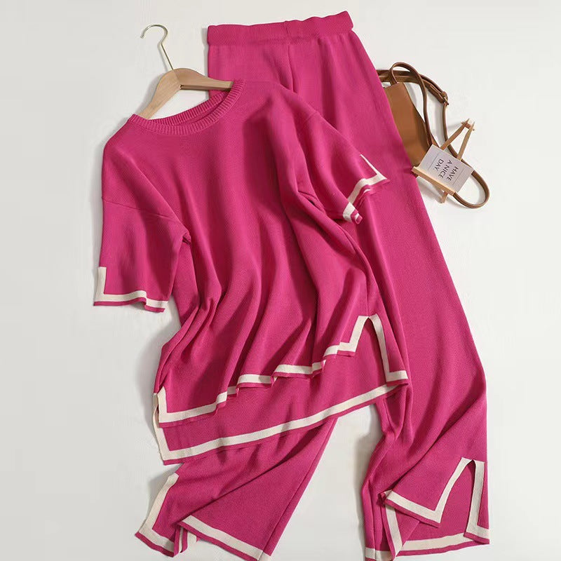 Short-sleeved Sweater Wide-leg Pants Suit