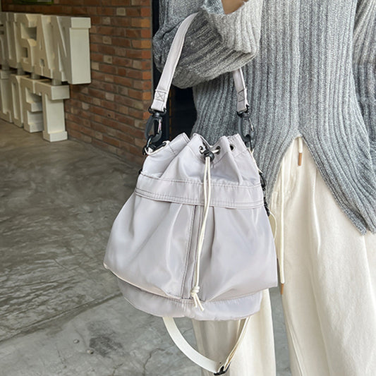 Waterproof Nylon Cloth Drawstring Bucket Bag Large Capacity
