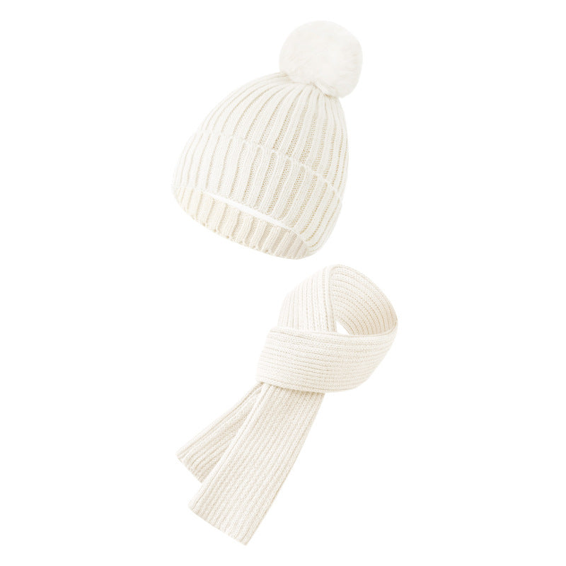 Solid Color Woven Hat Scarf And Gloves Warm Set
