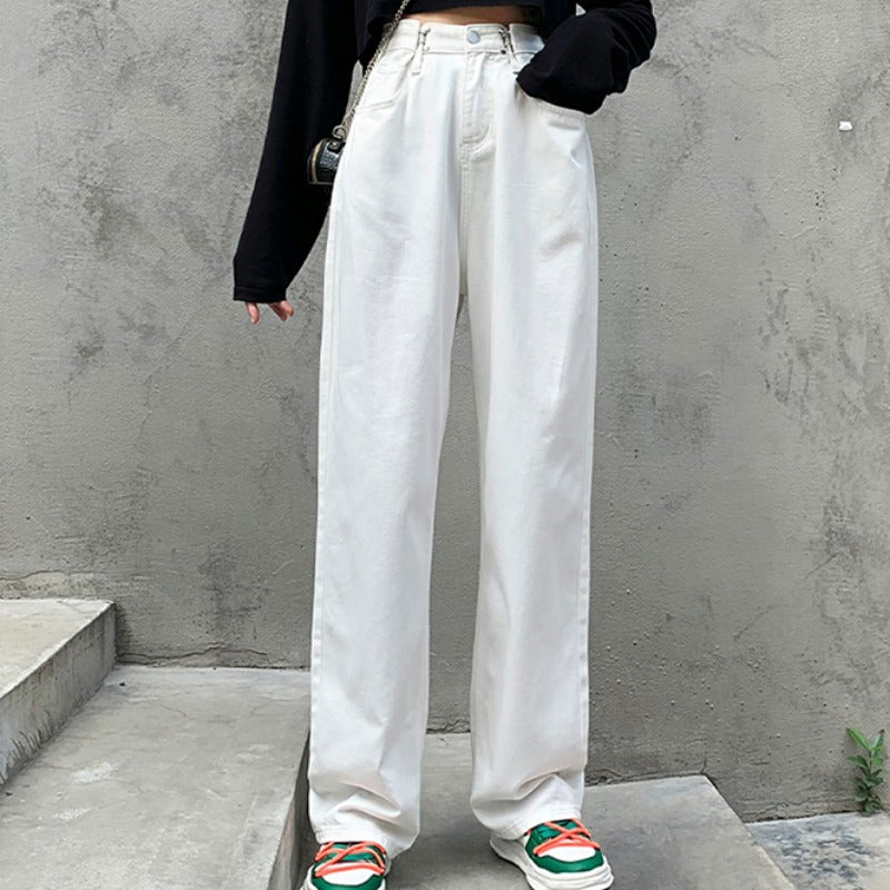 High Waist Adjustable Buckle Straight Wide Leg Mopping Pants
