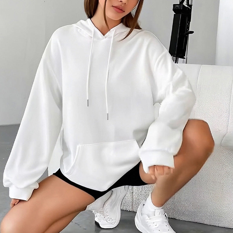 Alsidig Løs Sweatshirt med Snøre og Lomme Langærmet Dame