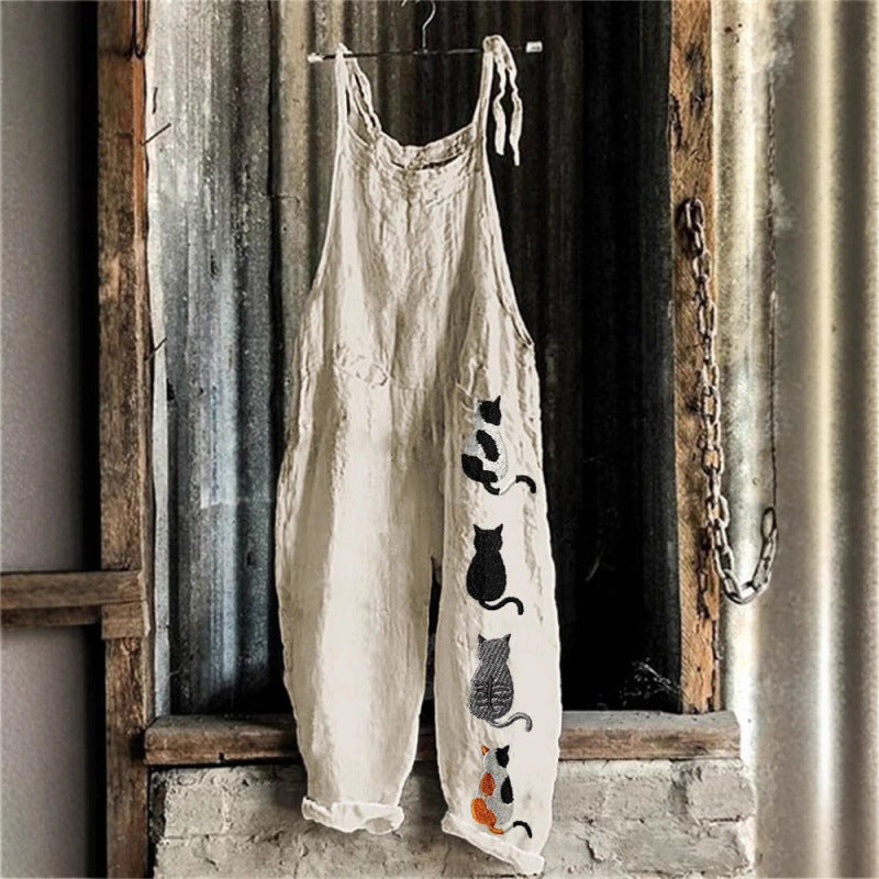 Women's Suspender Pants Vintage Printed One-piece