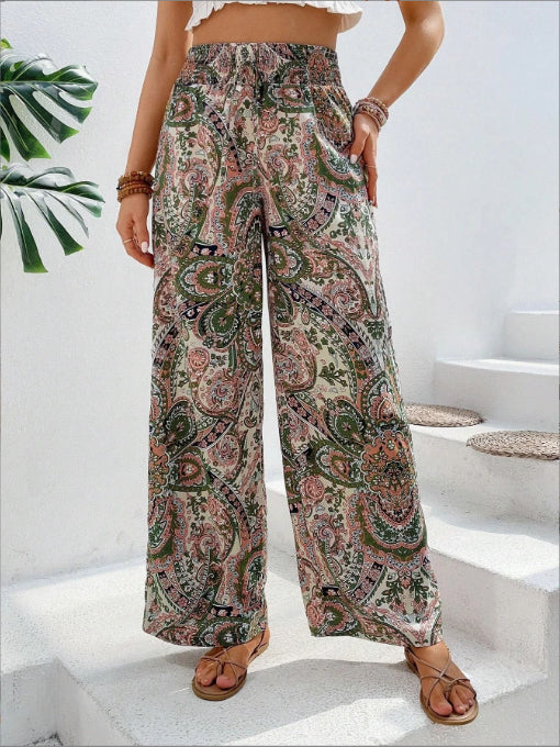 Bohemebukser med paisleyprint og vide ben