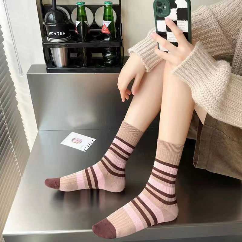 Women's Autumn And Winter Cotton Thickened Double Needle Tube Socks