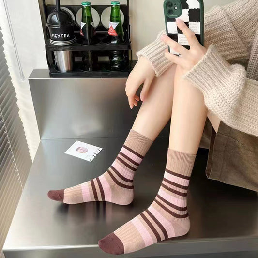 Women's Autumn And Winter Cotton Thickened Double Needle Tube Socks