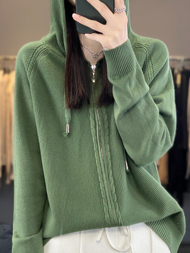 Double Zipper Cardigan Sweater Hoodie Loose-fitting Hoodie Long Sleeve