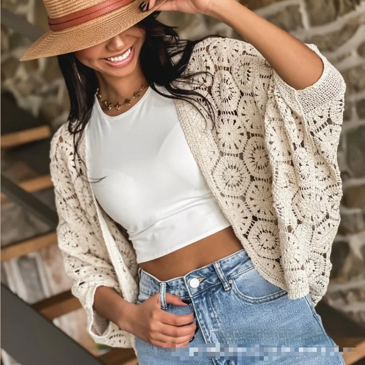 Womens Stylish Lace Hollow-Out Sun-Protective Cardigan