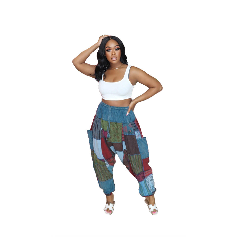 Women's Irregular Pattern Print Wide Loose Wide-leg Pants