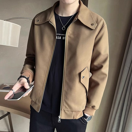 Elegant Versatile Coffee-colored Mens Jacket For Spring And Fall