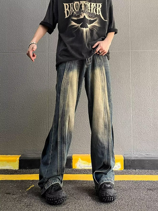 American Retro Patchwork Loose Jeans