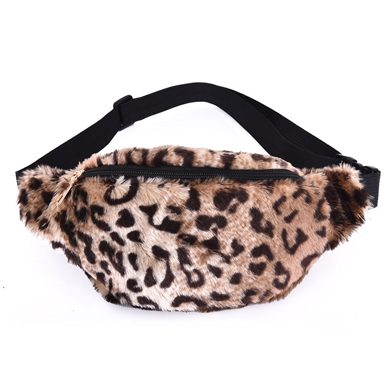 Winter Fashion New Style Diagonal Cross Ladies Plush Waist Bag