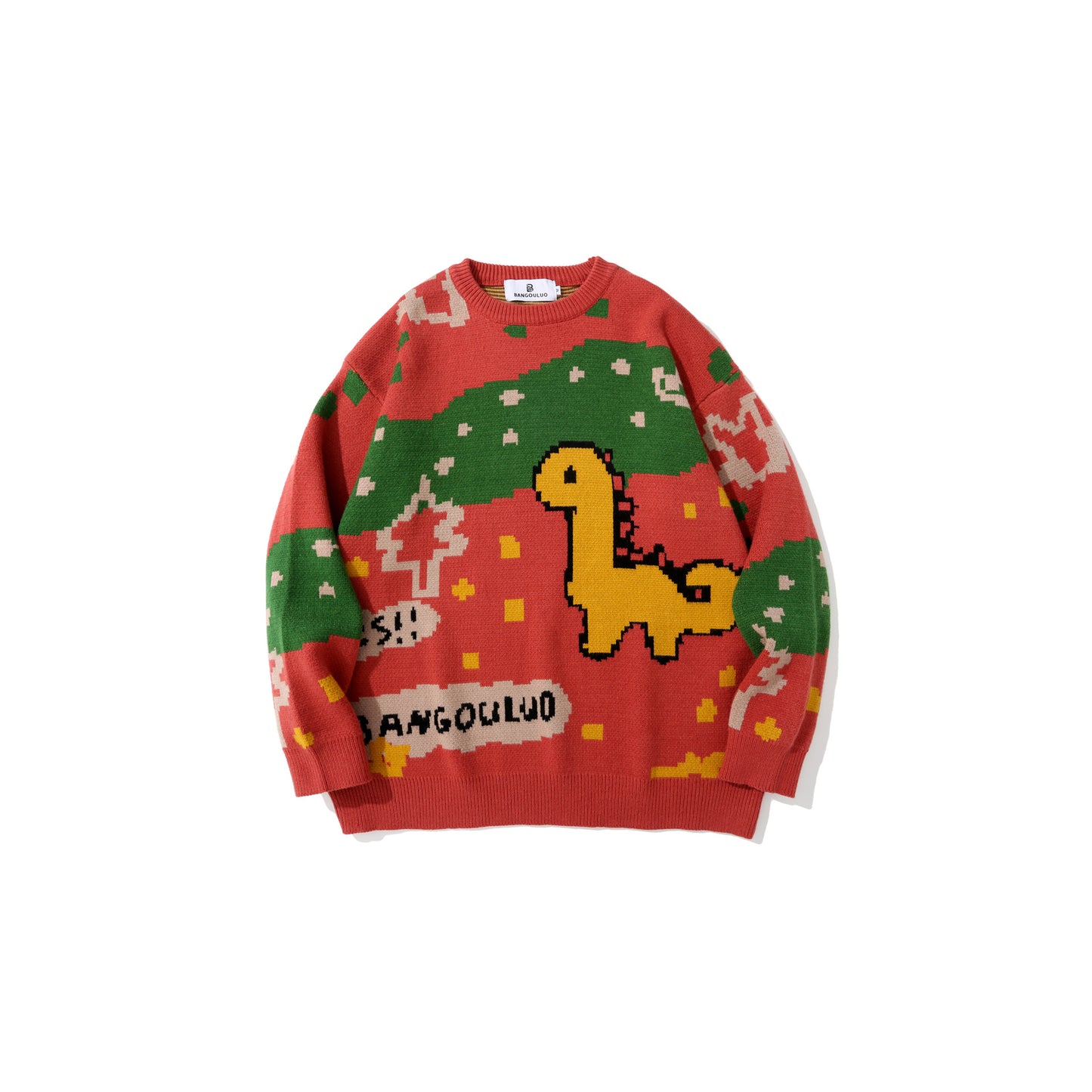 Men's Round Neck Dinosaur Print All-match Casual Loose Sweater