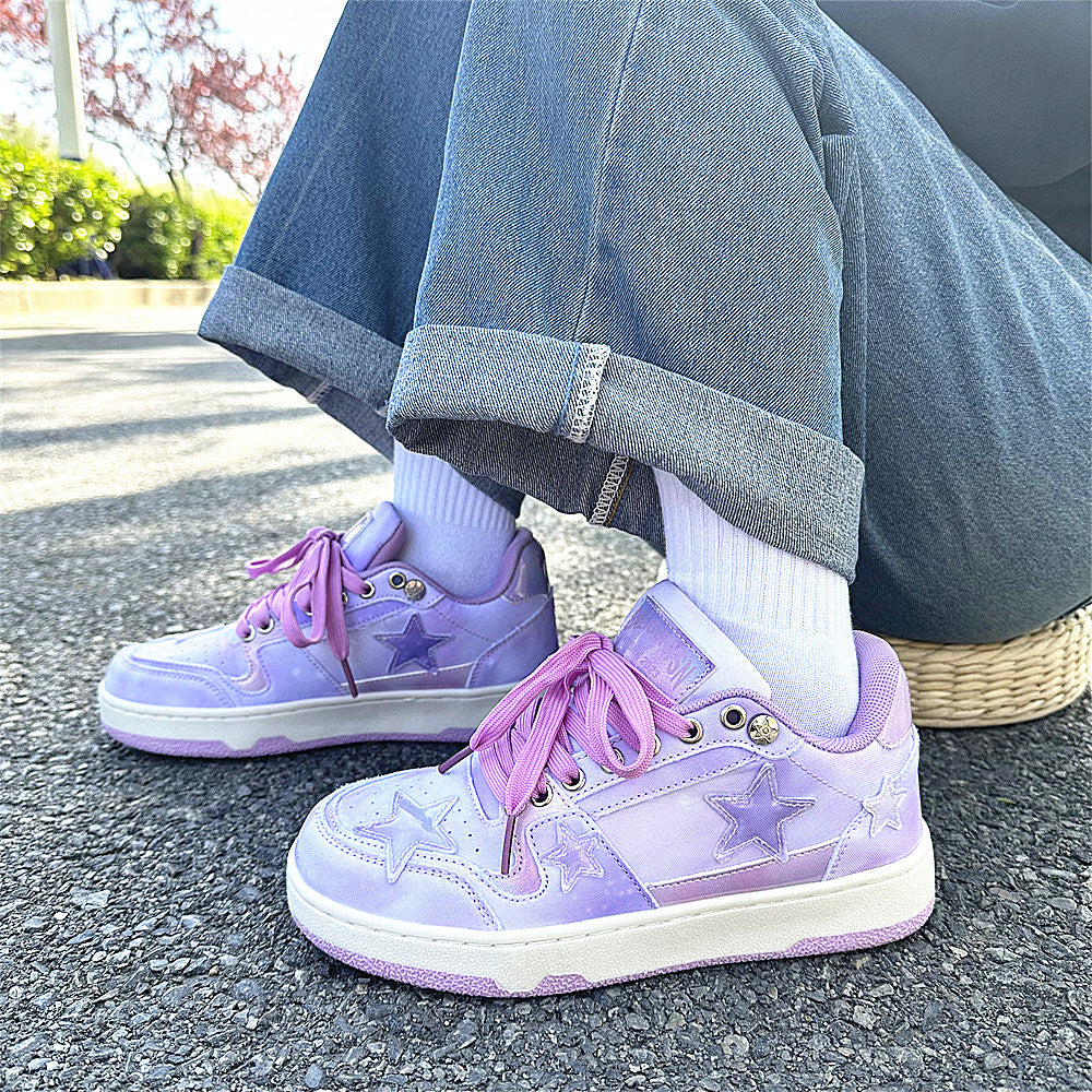Female Ins Super Hot Low Top Starry Sky Purple Skateboard Shoes