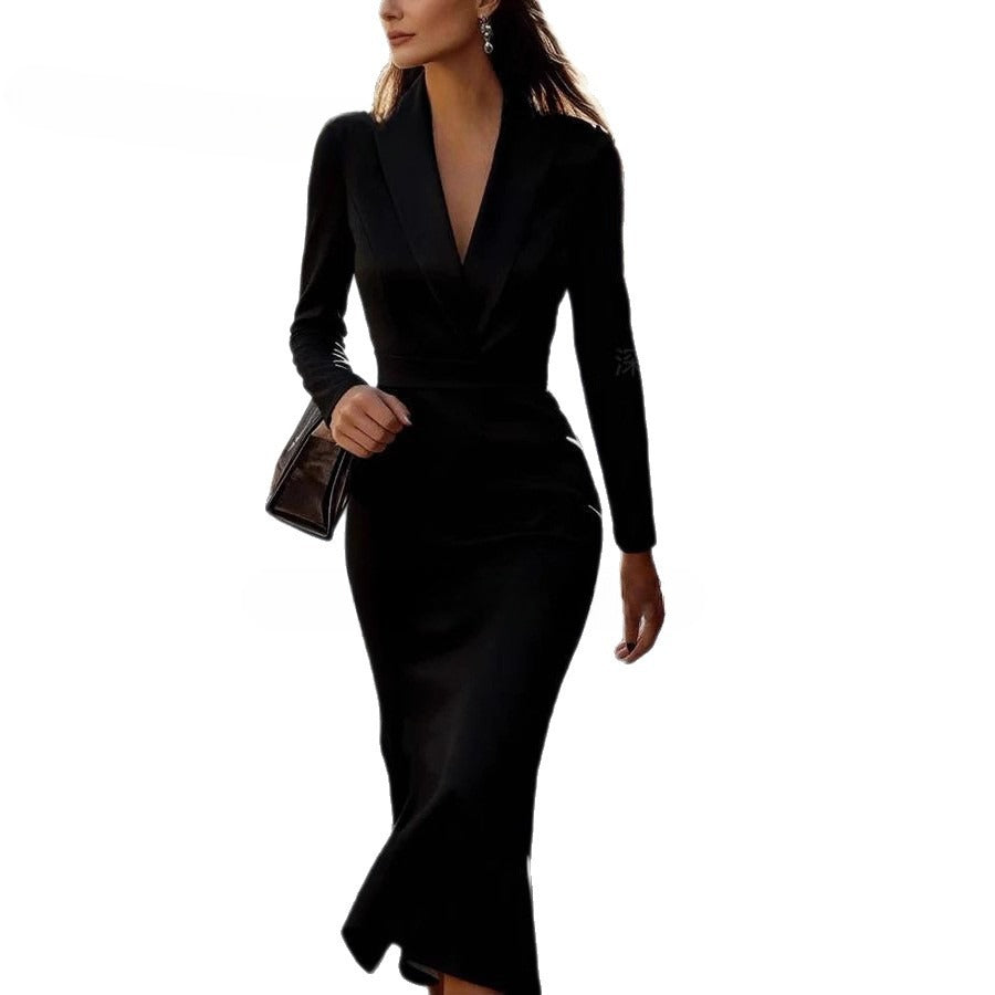 Stylish New Suit-style Long-sleeve Figure-flattering Work-ready Sheath Dress