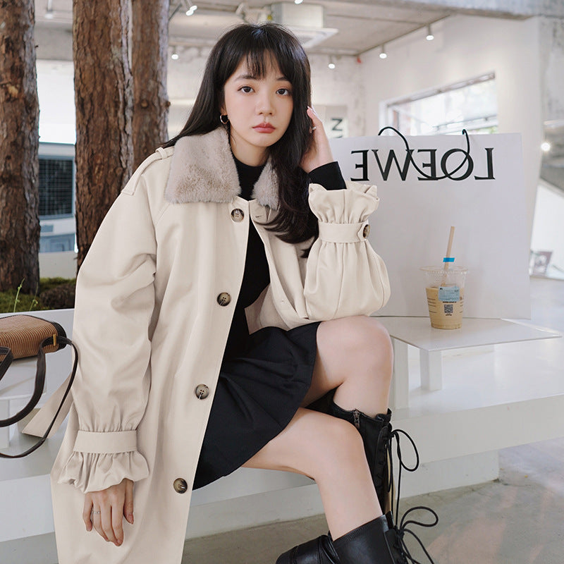 Waist Slimming Plus Velvet Thickening Women's Winter Khaki Cotton Coat
