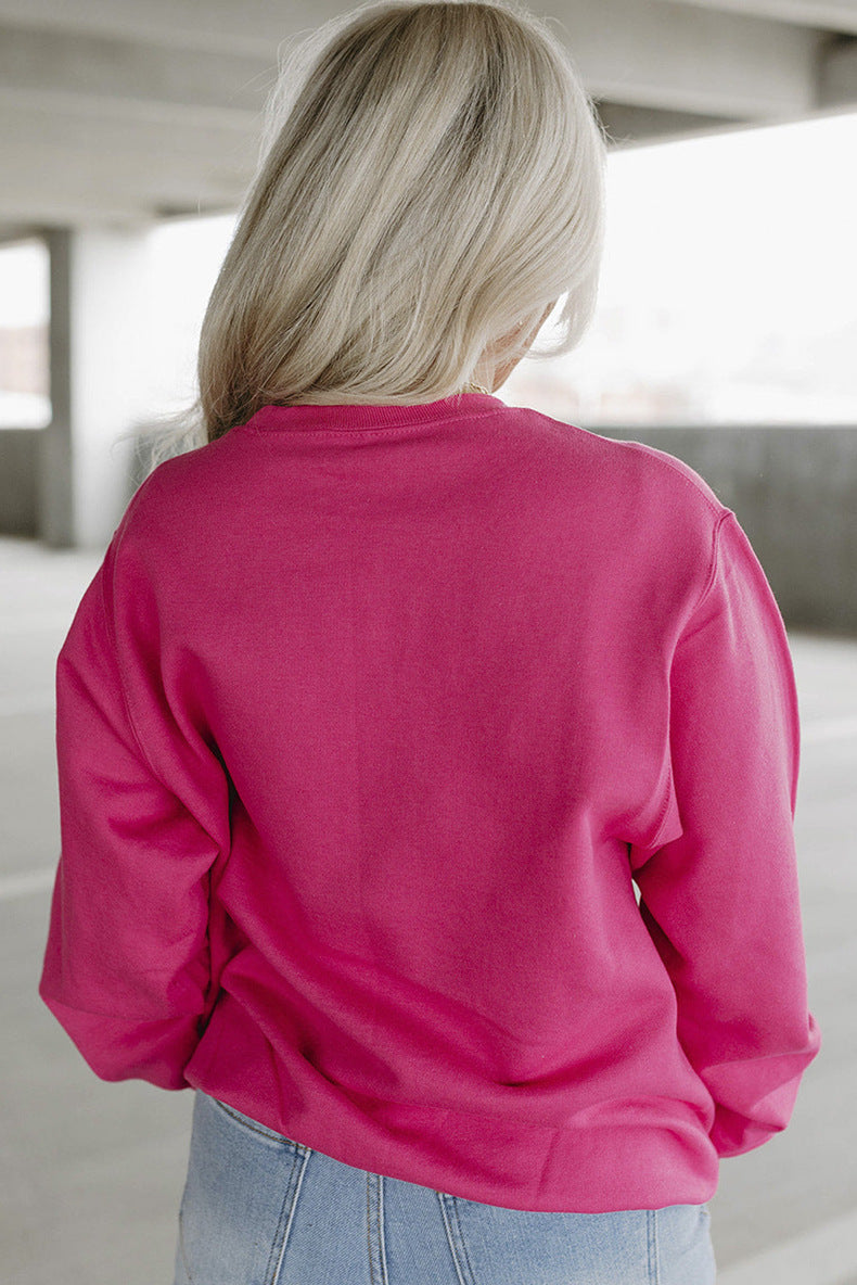 Rundhalset langærmet overdel, løs, printet sweater til kvinder