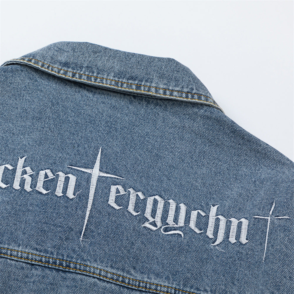 American High Street Letter Embroidery Denim Clothes Jacket