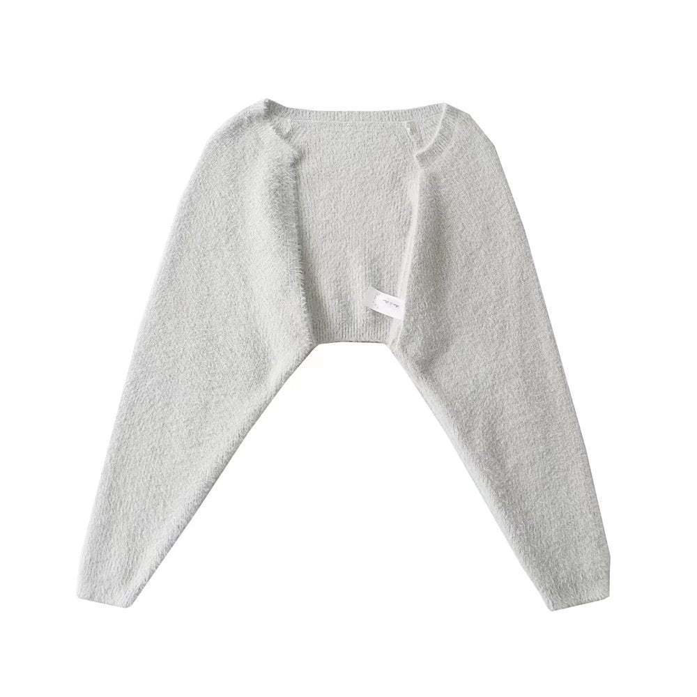 Furry Long Sleeve Short Loose Blouse Outer Sweater Coat For Women